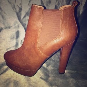 Brown booties with 4 1/2 inch heel